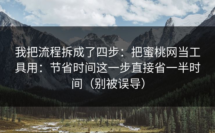 我把流程拆成了四步：把蜜桃网当工具用：节省时间这一步直接省一半时间（别被误导）